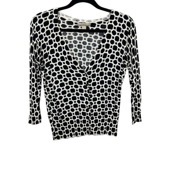 Banana‎ Republic Cardigan Sweater Buttoned Knit Geometric Print Black White SP - Picture 1 of 10